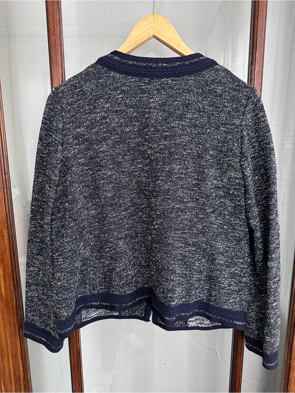 Talbots Sweater Lady Jacket Size 16P Blue Work Career Tweed Zipper Pockets - Picture 3 of 7